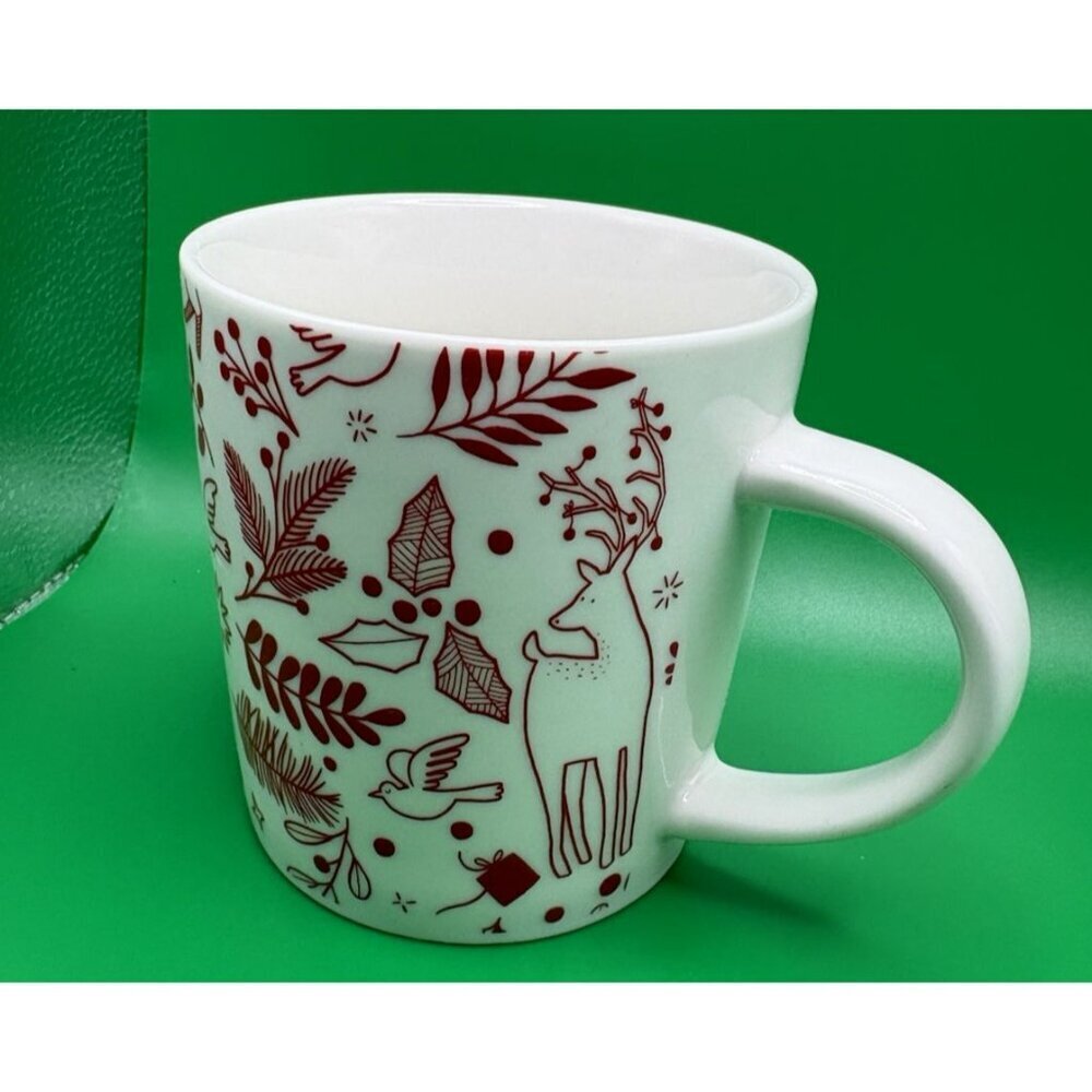 Starbucks Red White Holiday Dove Deer Christmas 14oz Coffee Mug Tea Cup